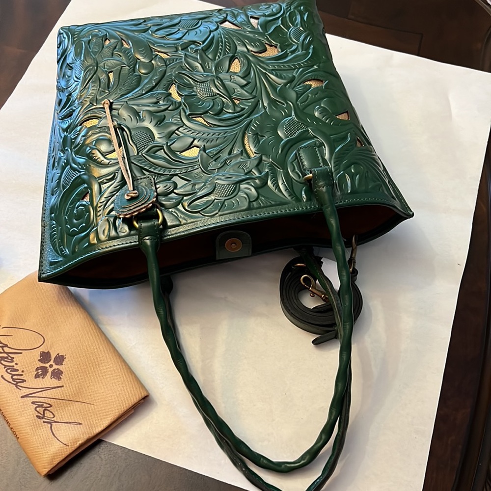 Patricia Nash Green Tooled Leather Tote - Picture 14 of 14